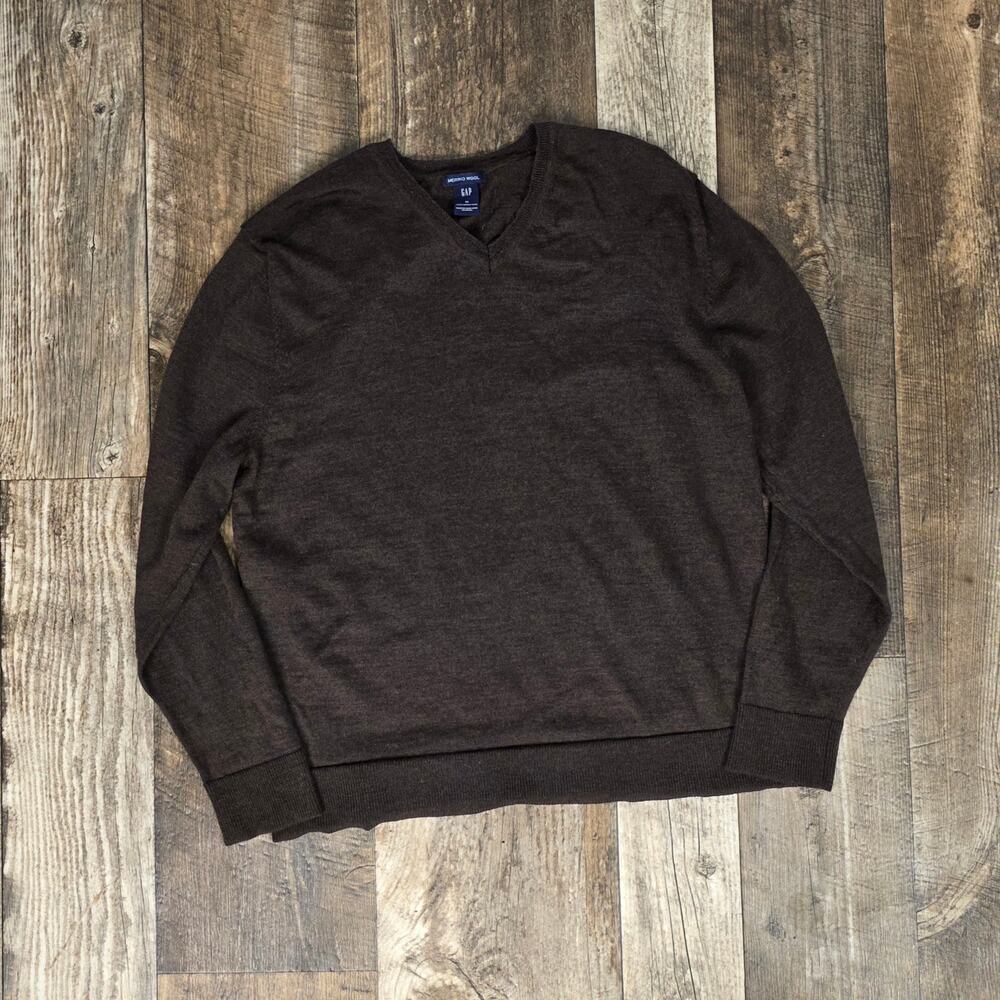 Gap Merino Wool V-Neck Sweater Dark Brown Men’s XL Academia Preppy Minimalist